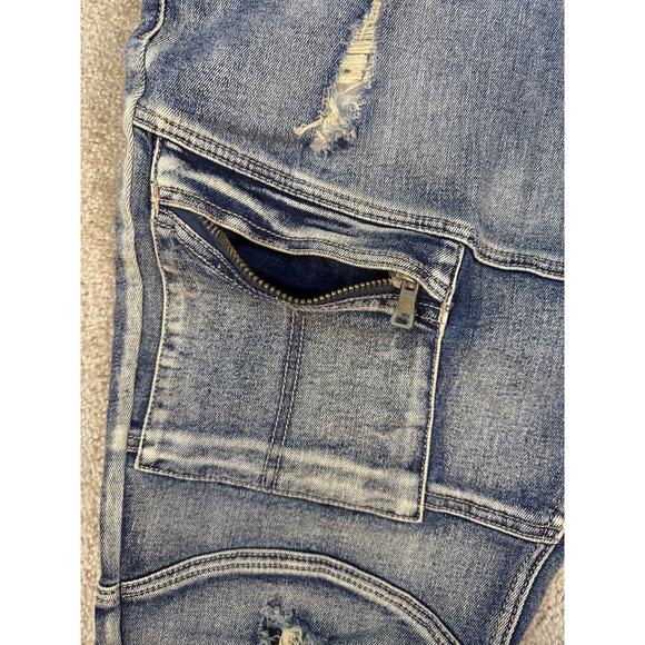 8IGHTH DSTRKT Blue Gray Men's Biker Denim Cargo Jeans Size 42x27 Hemmed B381 - Picture 3 of 16